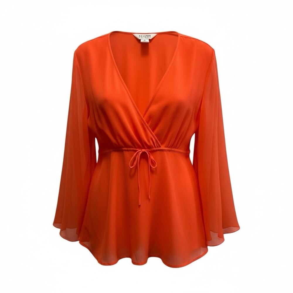 Allison Taylor 100% Silk Lined V-Neck Waist Tied Blouse Size XL Mandarin Orange